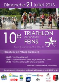10ème triathlon national de Feins. Le dimanche 21 juillet 2013 à Feins. Ille-et-Vilaine. 